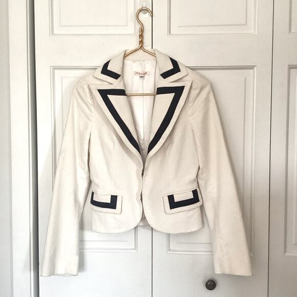 Alice & Olivia White & Black Trim Corduroy Button Front Blazer Jacket Size S - Picture 1 of 6